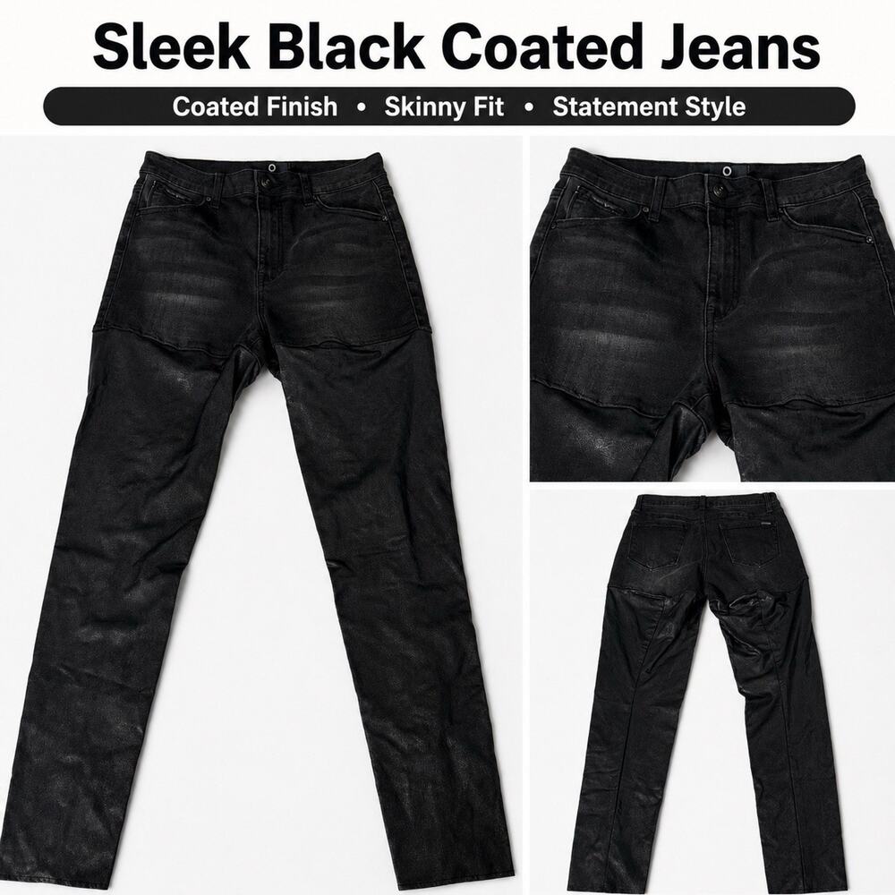 Insane Gene Women’s Black Coated Skinny Jeans Size 9/28 Faux Leather Look Pants